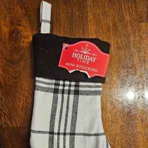 Mini White and Black Plaid Christmas Holiday Stocking